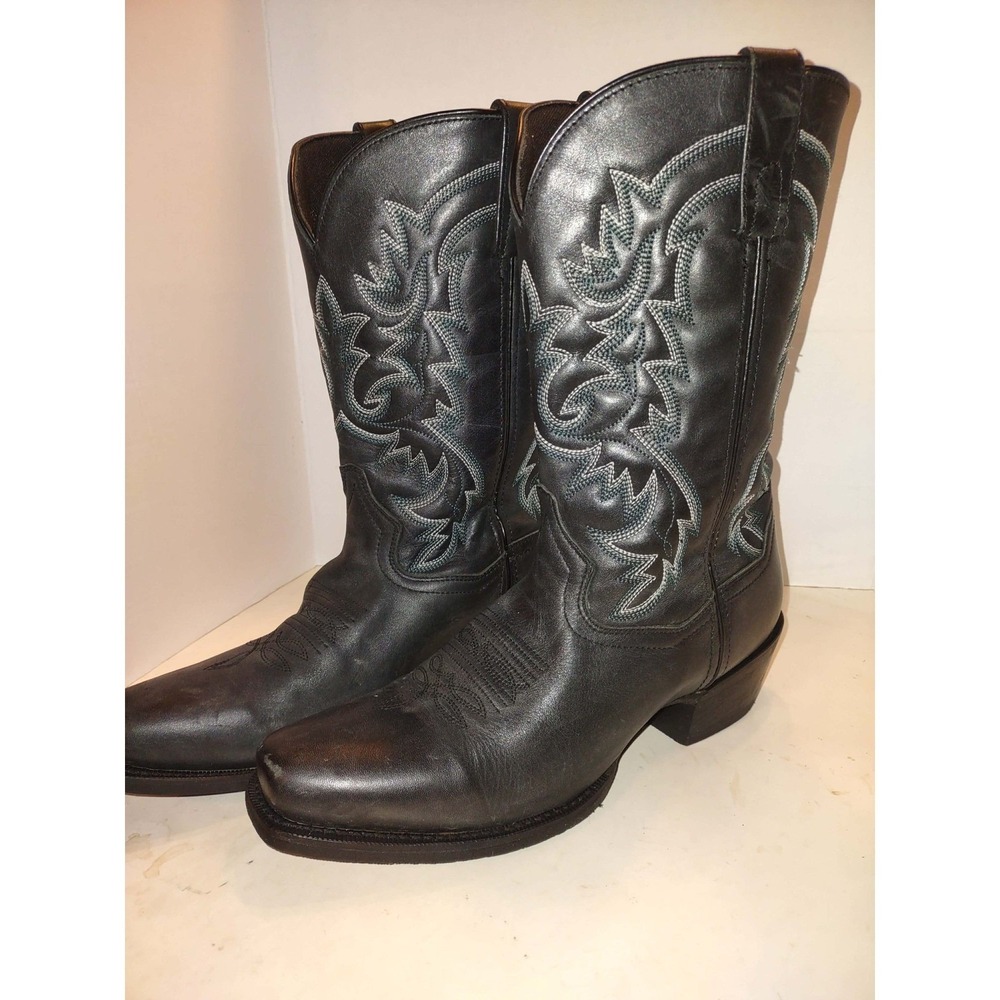 Laredo Womens Black Leather Western Cowboy Boots Size 10.5 Teal Stitch 51142